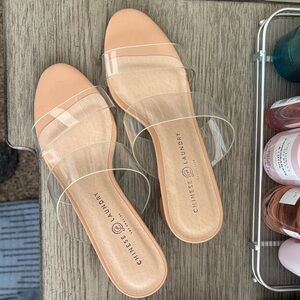 Chinese Laundry Clear-Strap Slide Sandals in Peach